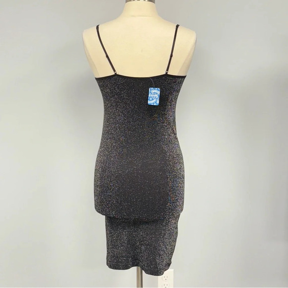 NWT Free People Intimately Mini Slip Dress Black Silver Sparkle Combo Size M/L - Picture 4 of 8